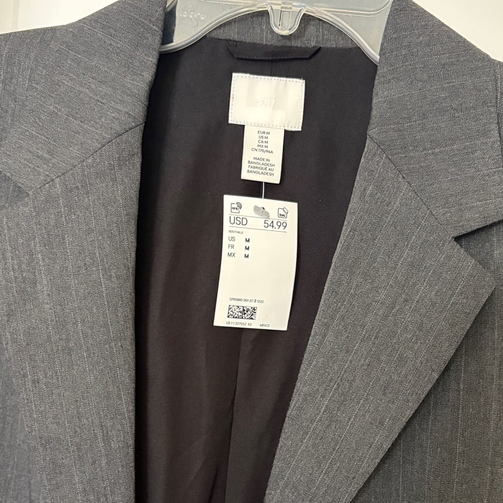H&M Gray Pinstripe Blazer - Women’s Tailored Notch Lapel